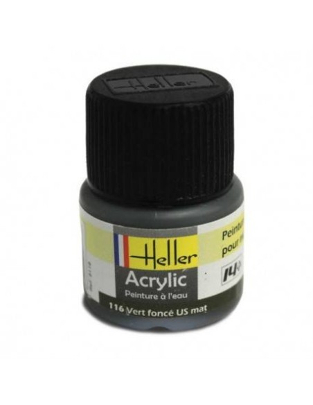 HELLER 09116 VERT FONC.US MAT ACRYLIQUE 12ML A L'UNITÉ - LCDP - Radiocommande.fr