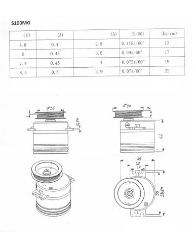 Servo treuil HE S100MG Brushless 4 tours - poulie double gorge 30mm