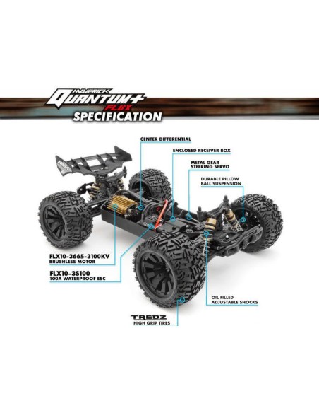 Voiture QUANTUM+ XT FLUX 4X4 1/10 ARGENT BLEU | Ventedemodelisme.fr