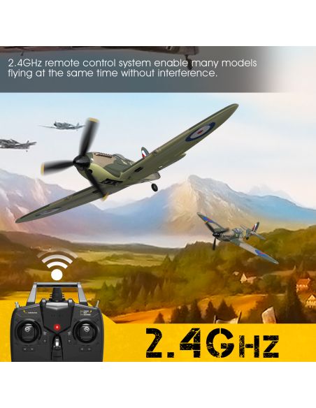 Modelisme avion rc Volantex RC Spitfire avec système de stabilisation acrobatique Xpilot One Key parfait pour les débutants RTF