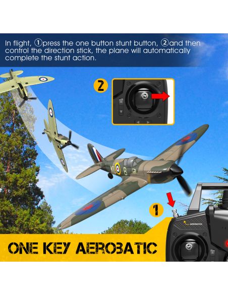 Modelisme avion rc Volantex RC Spitfire avec système de stabilisation acrobatique Xpilot One Key parfait pour les débutants RTF
