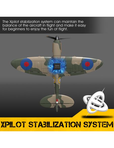 Modelisme avion rc Volantex RC Spitfire avec système de stabilisation acrobatique Xpilot One Key parfait pour les débutants RTF