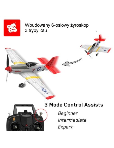 Modelisme avion rc VolantexRC Mini Mustang P51D 4-Ch Avion Débutant avec Stabilisateur Xpilot / Voltige à une touche 761-5 RTF, 