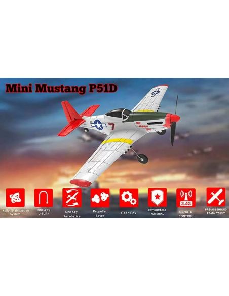 Modelisme avion rc VolantexRC Mini Mustang P51D 4-Ch Avion Débutant avec Stabilisateur Xpilot / Voltige à une touche 761-5 RTF