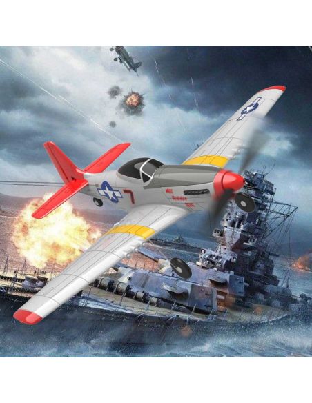 Modelisme avion rc VolantexRC Mini Mustang P51D 4-Ch Avion Débutant avec Stabilisateur Xpilot / Voltige à une touche 761-5 RTF