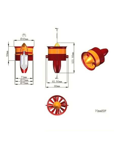 Aéromodélisme, avion RC Turbine EDF JP HOBBY 70MM 12 Pales V2 + Moteur 4-6S 2250KV (CCW)