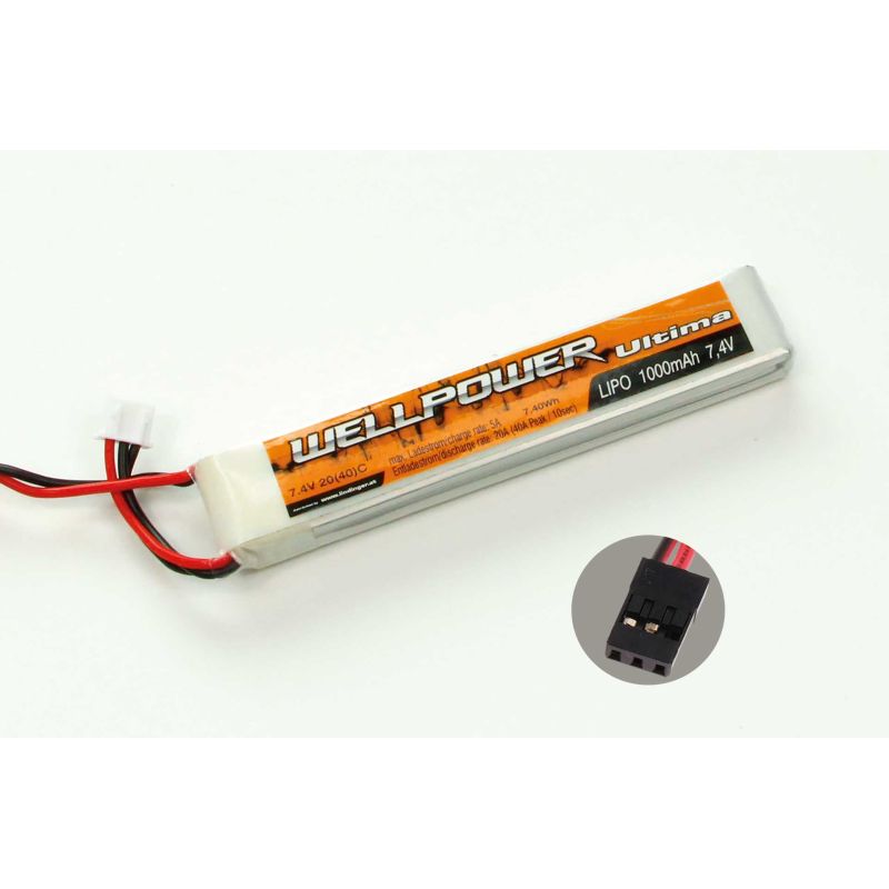 WELLPOWER Batterie Lipo ULTIMA 1000 mAh / 7,4V Volt 2S « Slim » 20/40C Graupner/JR Plug
