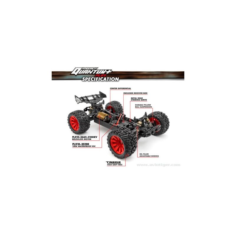 QUANTUM+ XT FLUX 4X4 1/10 ARGENT ROUGE | Ventedemodelisme.fr