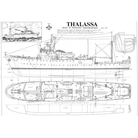 Plan du Thalassa, navire de recherches océanographiques