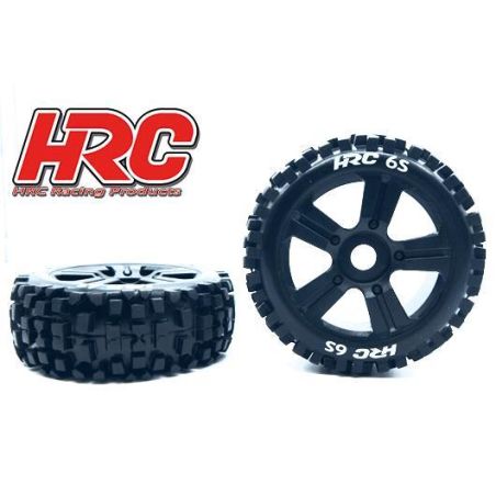 Pneus - 1/8 Buggy - montés - Jantes noires - 17mm Hex - Bulldog 6S (2 pces)