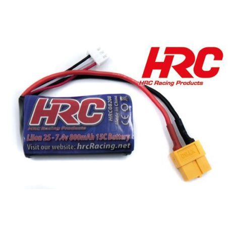Batterie - Li-Ion 2s - 7.4V 800mAh 15C - Sans boîtier - XT60 - 55 x 34 x 17mm