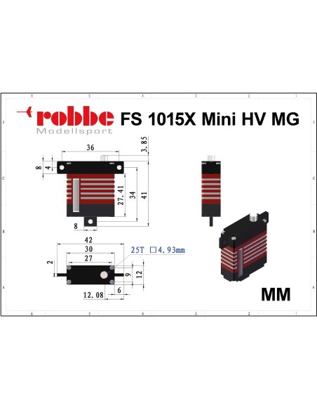 Servo numérique Robbe Modellsport FS 1015X Mini HV MG, compatible avec X10 Mini