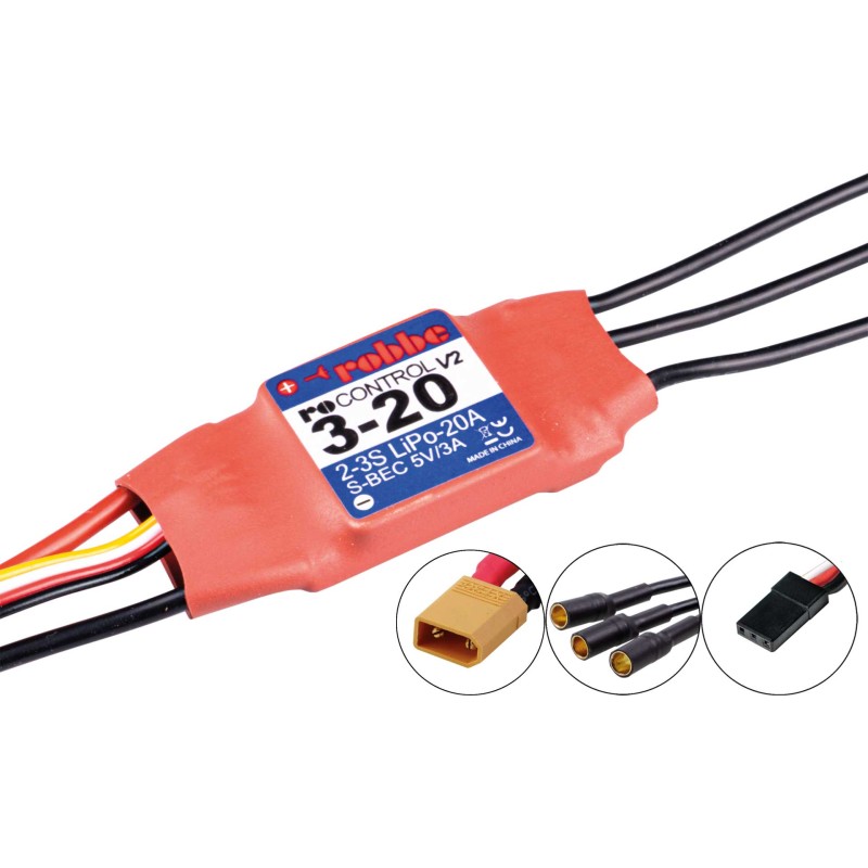 Variateur Robbe Modellsport RO-CONTROL 3-20 V2 2-3S -20(40)A 5V/3A Régulateur BEC linéaire