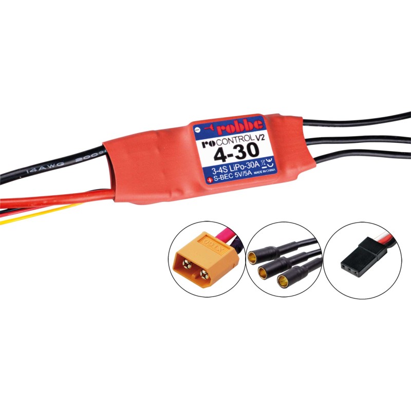 Variateur Robbe Modellsport RO-CONTROL 4-30 V2 3-4S -30(50)A 5V/5A Régulateur Switch BEC