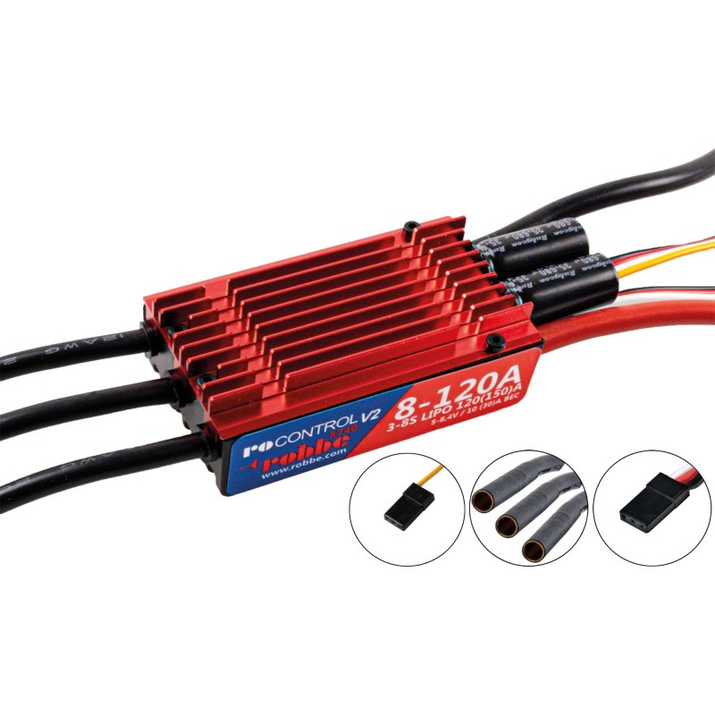 Variateur Robbe Modellsport Ro-Control 8-120 V2 3-8S -120(150)A 5-8,4V/10(30)A Switch BEC Régulateur