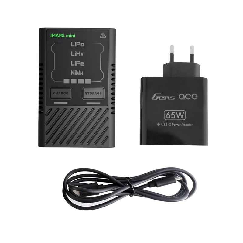 Chargeur modélisme GensAce Chargeur iMars Mini USB-C 2-4S & Adaptateur 65W (EU)