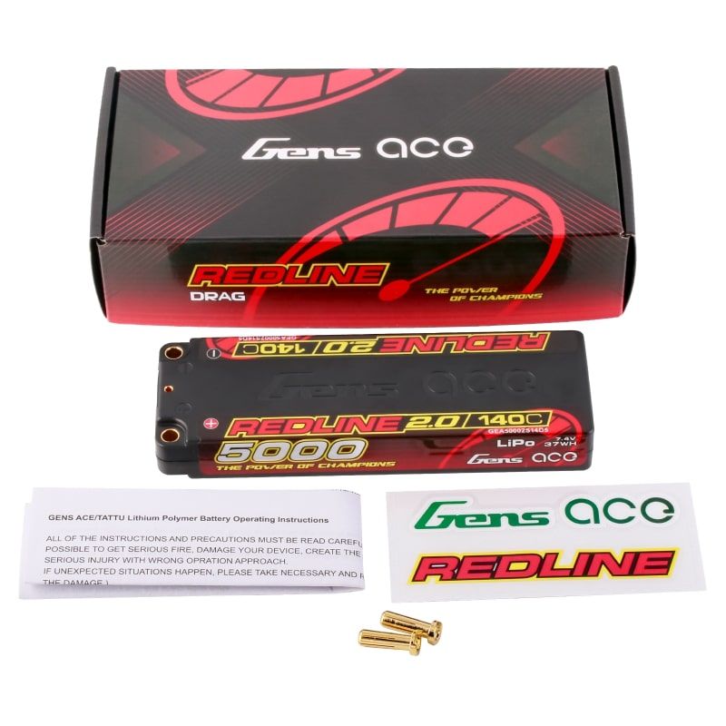 Accu GensAce Redline 2.0 Low Prof 2S HV 7.6V-140C-5000 139x47x18.5mm 224g