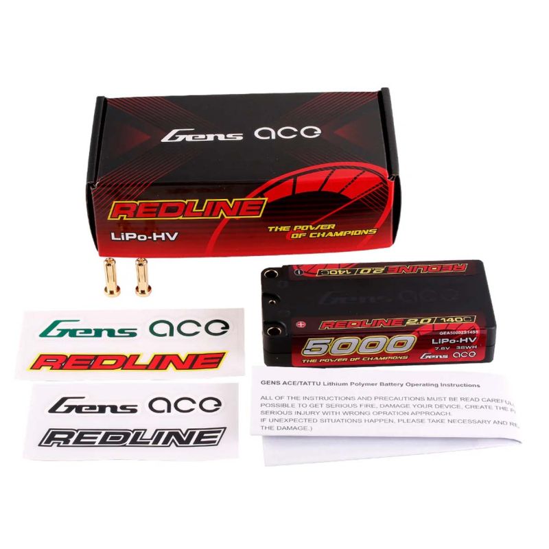 Accumulateur, accu, GensAce Redline 2.0 Shorty 2S HV 7.6V-140C-5000 97x47x20mm 179g