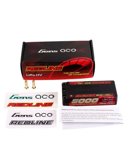 Accumulateur, accu, GensAce Redline 2.0 Shorty 2S HV 7.6V-140C-5000 97x47x20mm 179g
