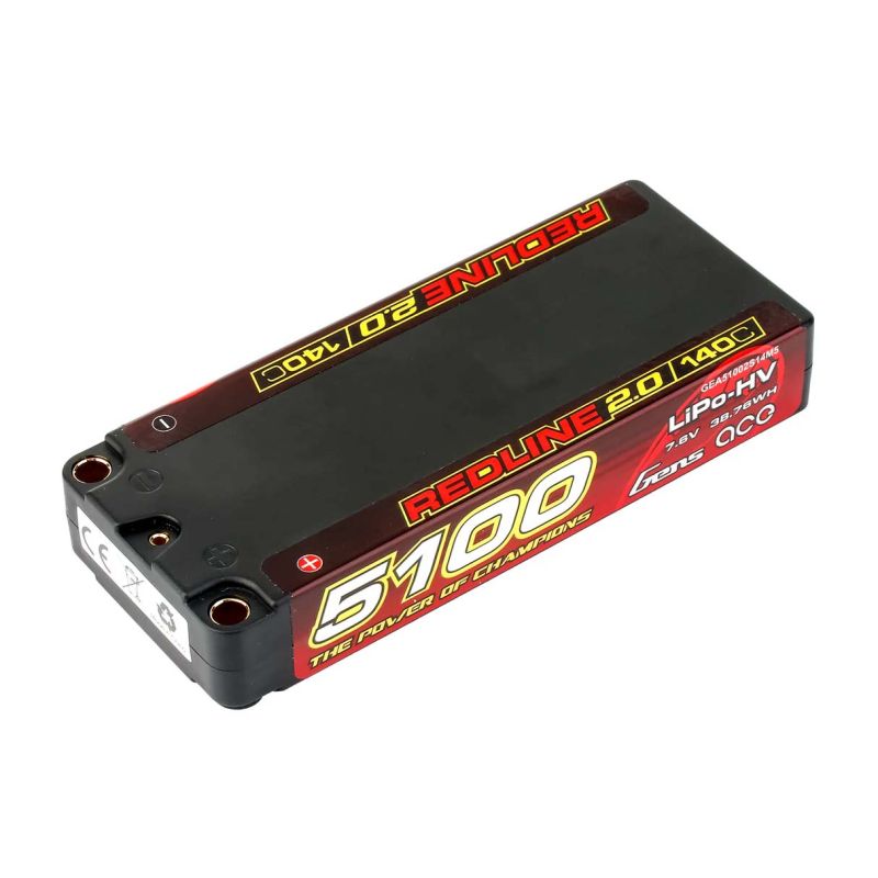 Accumulateur, accu, GensAce Redline 2.0 Mid Size 2S HV 7.6V-140C-5100 113x47x19mm 191g