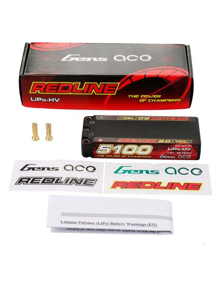 Accumulateur, accu, GensAce Redline 2.0 Mid Size 2S HV 7.6V-140C-5100 113x47x19mm 191g