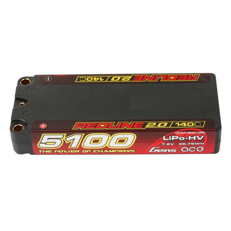 Accumulateur, accu, GensAce Redline 2.0 Mid Size 2S HV 7.6V-140C-5100 113x47x19mm 191g