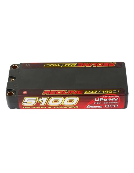 Accumulateur, accu, GensAce Redline 2.0 Mid Size 2S HV 7.6V-140C-5100 113x47x19mm 191g