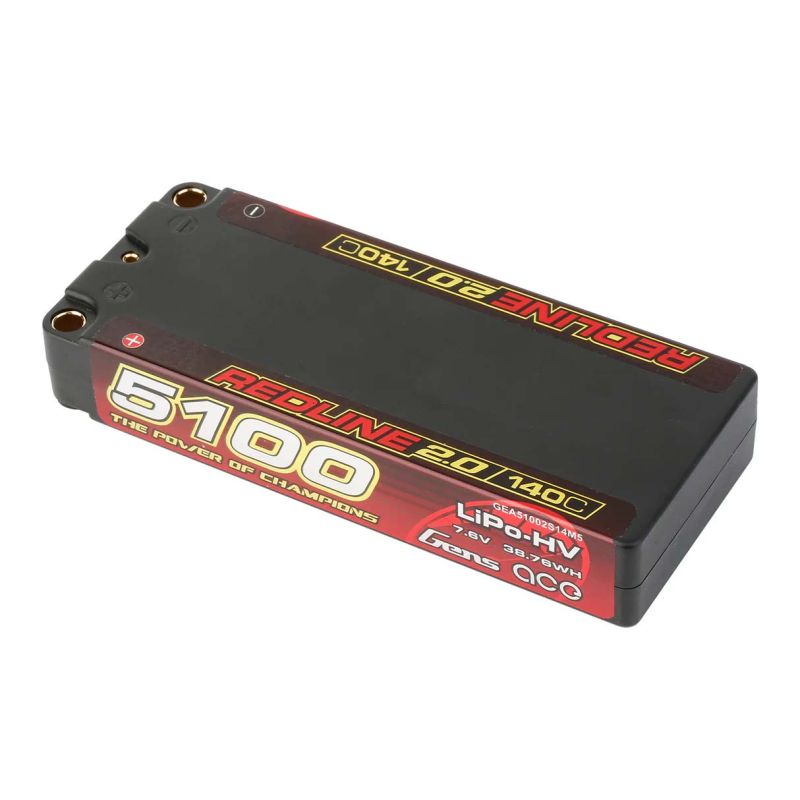 Accumulateur, accu, GensAce Redline 2.0 Mid Size 2S HV 7.6V-140C-5100 113x47x19mm 191g