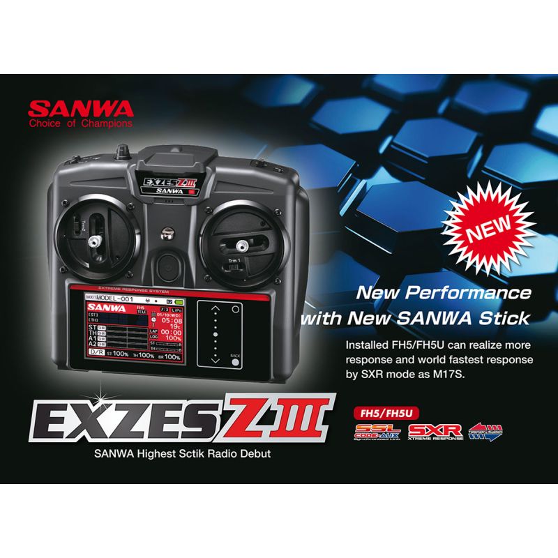 Sanwa Radio Sanwa Exzes Z3 FH5 RX493i Receiver with TX Battery instal, radio Sanwa Exzes Z3 FH5 RX493i avec batterie TX installé