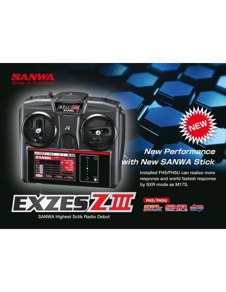 Sanwa Radio Sanwa Exzes Z3 FH5 RX493i Receiver with TX Battery instal, radio Sanwa Exzes Z3 FH5 RX493i avec batterie TX installé